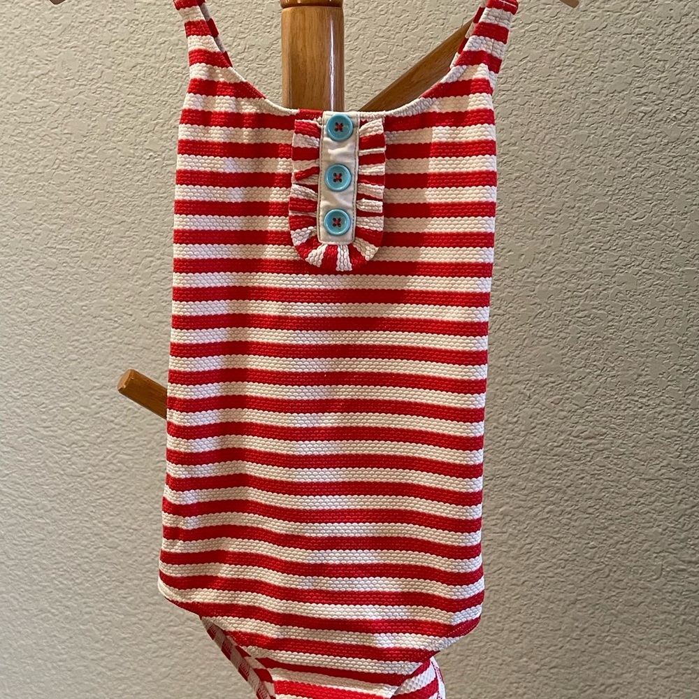 Mini Boden One-Piece Breton Swimsuit, GIRL’S SIZE 7-8 Y